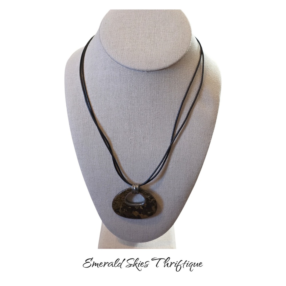 SILPADA N2014 Sterling Silver Bronzite Pendant Leather Necklace Brown free ship
